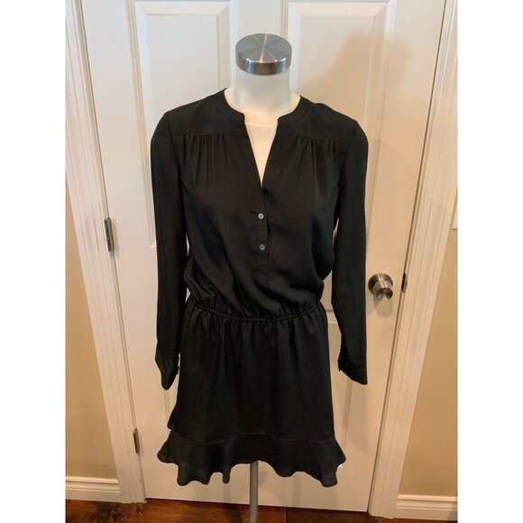 Joie Black Shirt Dress W/ Elastic Waist & Ruffle Skirt, Size Small - Picture 1 of 7